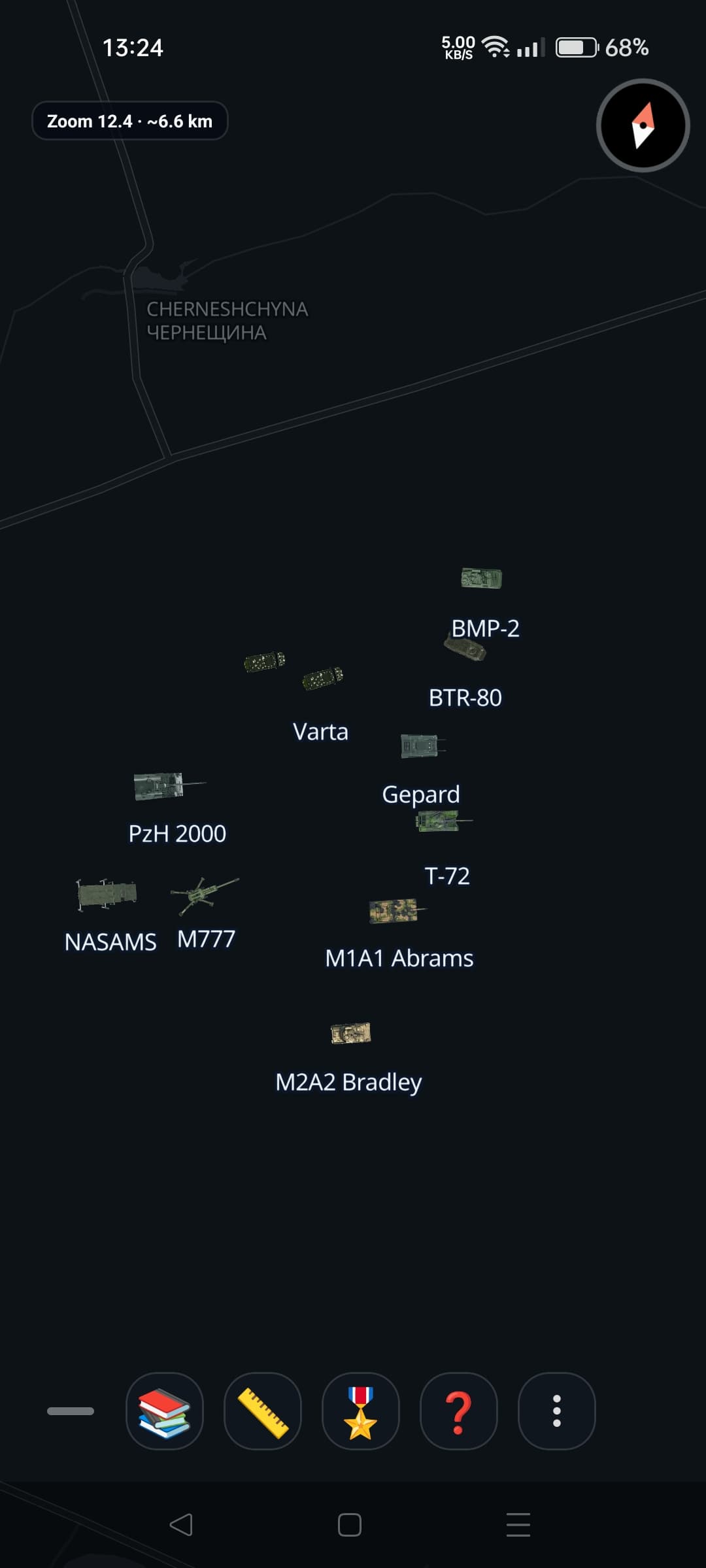 Several unit icons with name labels placed on the map, near a frontline area